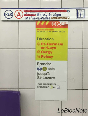 Affiche sur les changements liés au chantier du RER A