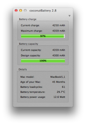 Fenêtre de CoconutBattery