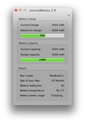 Fenêtre de CoconutBattery