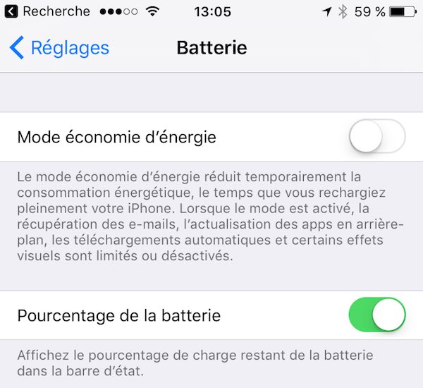 Réglages du téléphone pour la batterie